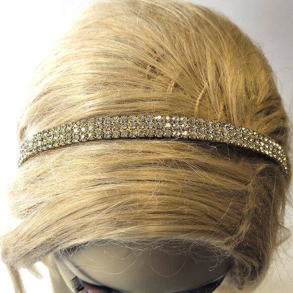 Gold Metal Simple Rhinestone Head Band - Picture 1 of 9